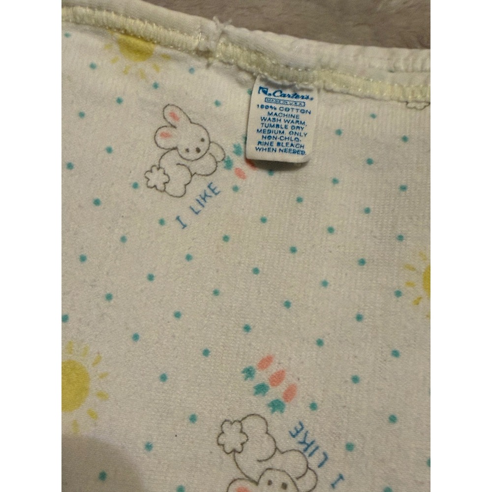Vintage Carters Cotton Receiving Blanket Bunny Polka Dot Easter Spring Rabbit
